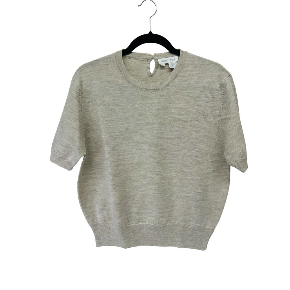 Ann Taylor Short Sleeve Knit Pullover Sweater Beige/Oatmeal Women's Sz Large NWT